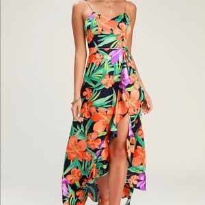 Tropical Dress w High Ruffle Split (XL)